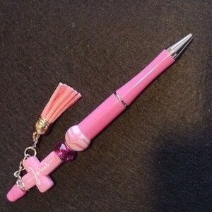 Handcrafted Beaded Pen with Cross Charm